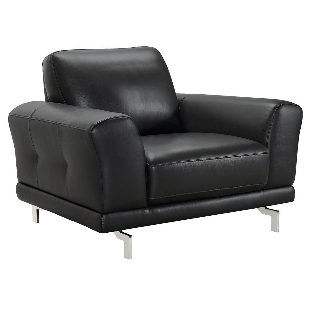 Armen Living Everly Genuine Black Leather Contemporary