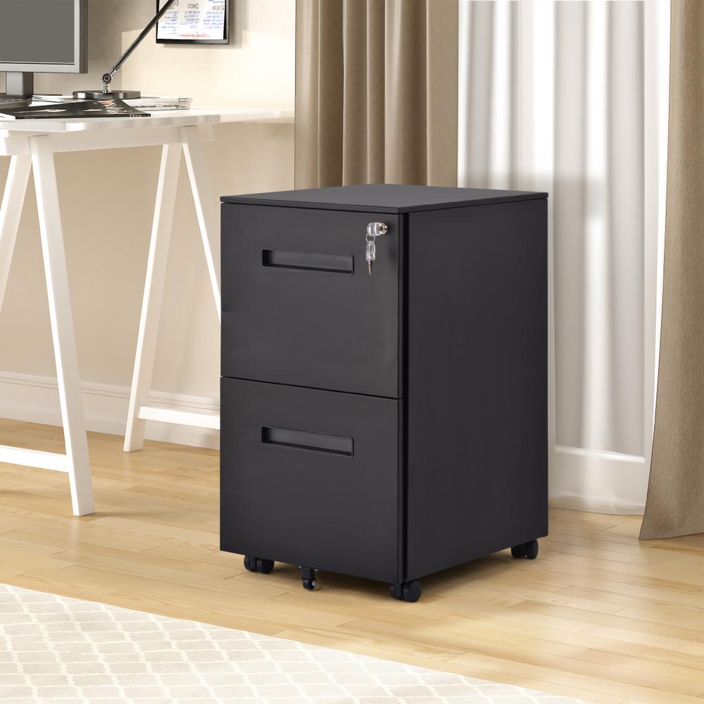 Merax Black 2 Drawers File Cabinet With Lock Fully Assembled Except Wheels Wf191011aab The Home Depot