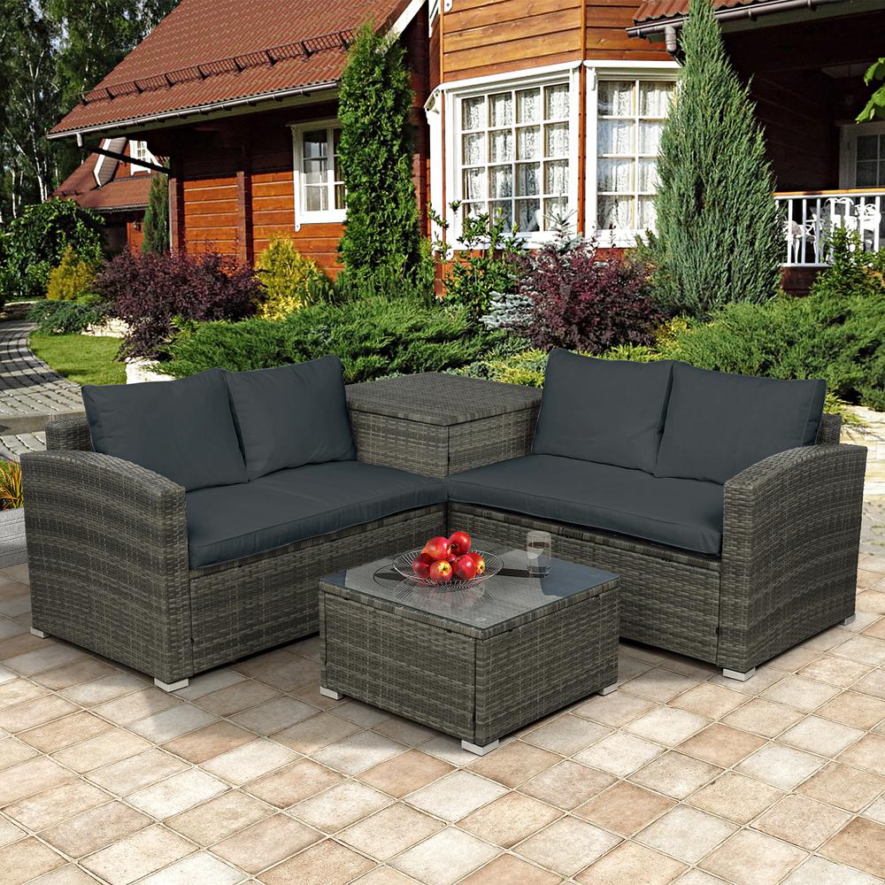 Harper & Bright Designs Brown 4-Piece Wicker Outdoor Sectional Sofa Set