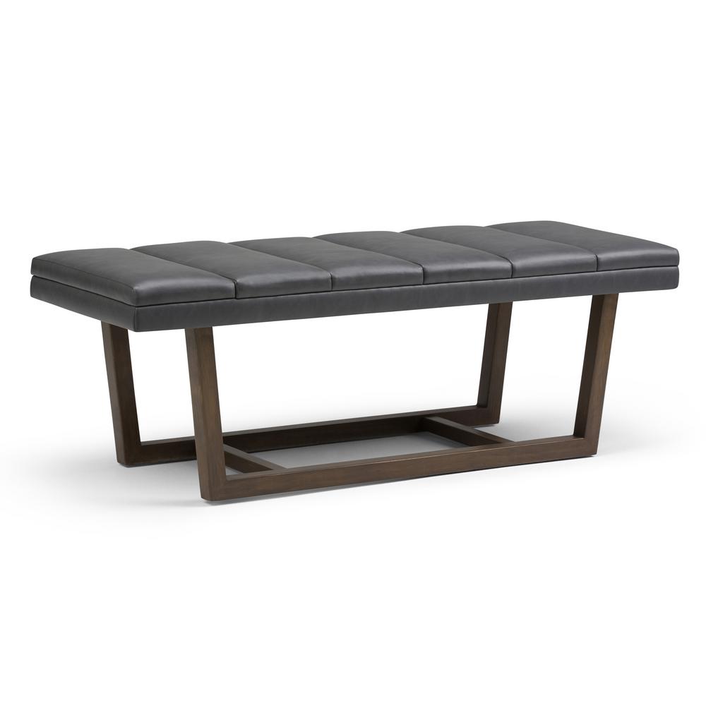 Simpli Home Jenson 53 In Contemporary Ottoman Bench Stone Grey Contemporary Ottoman Bench In Stone Grey Faux Leather