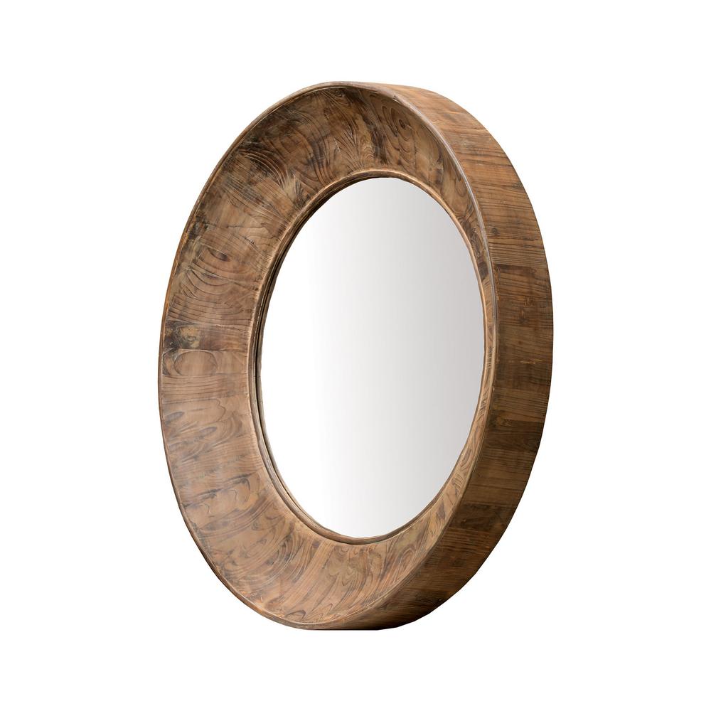 Pice 40 In Round Aged Cedar Framed Mirror