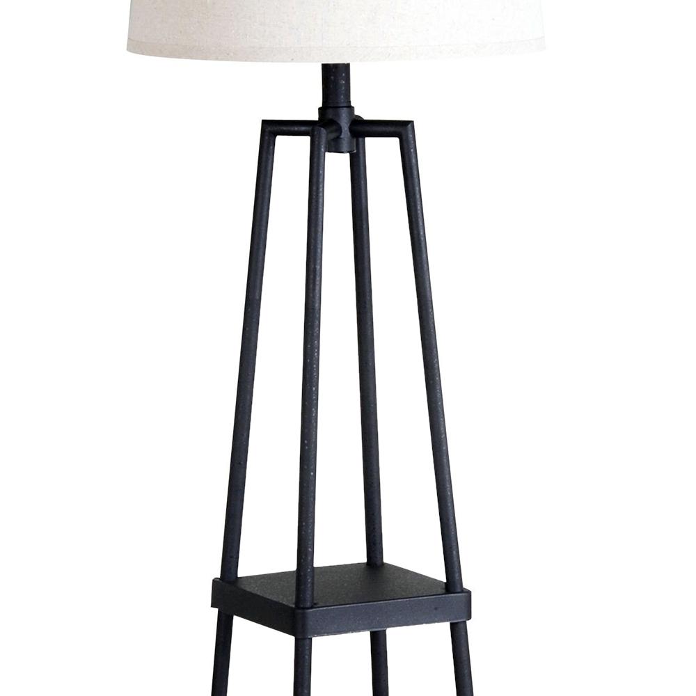 Cresswell 58 In Distressed Iron Etagere Floor Lamp With Linen