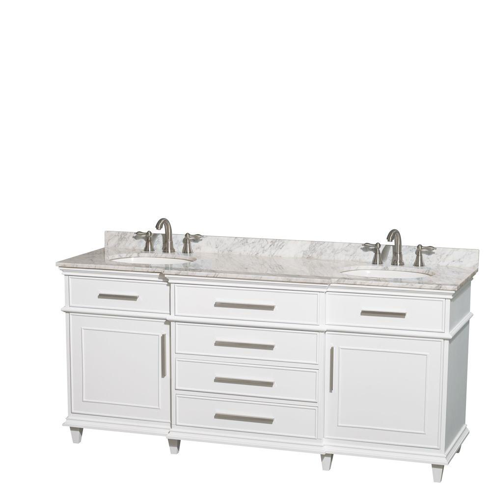 Wyndham Collection Berkeley 72 in. Double Vanity in White with Marble