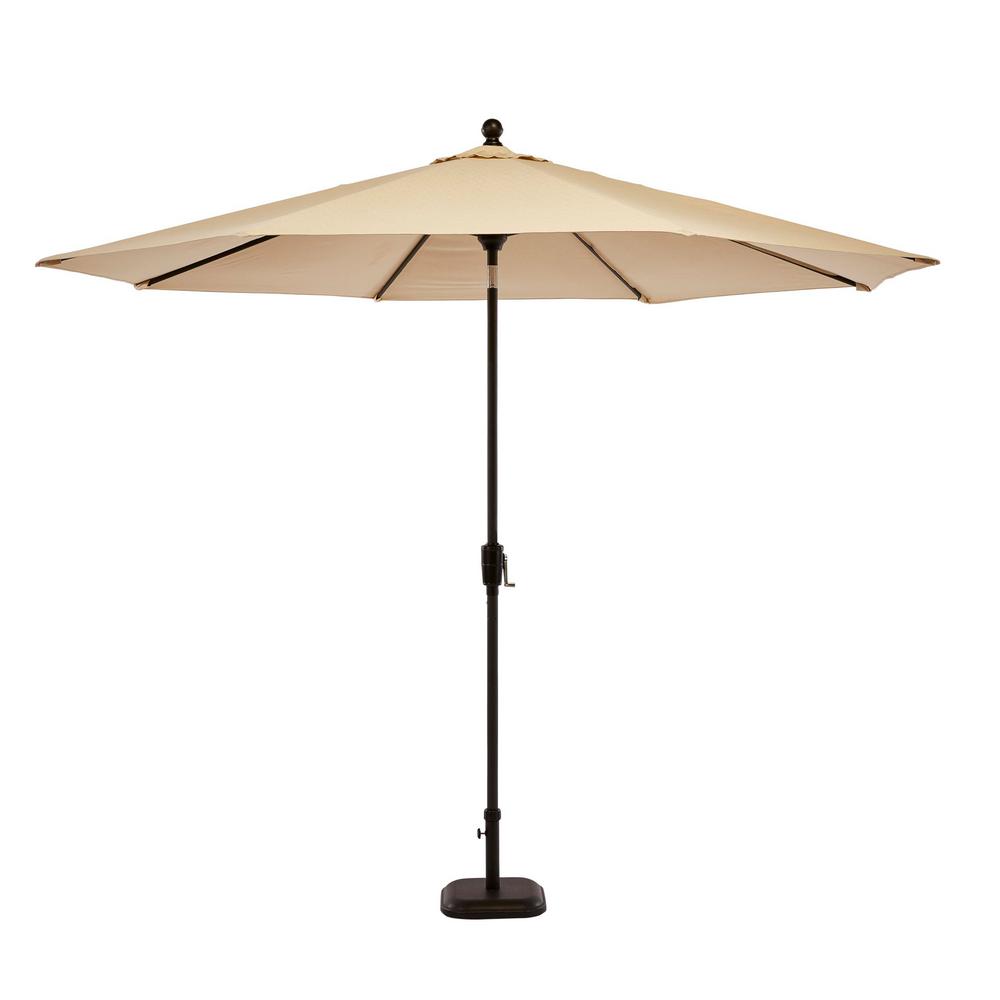 Hampton Bay 10 Ft Aluminum Market Auto Tilt Patio Umbrella In Oatmeal 9110 01240400 The Home Depot