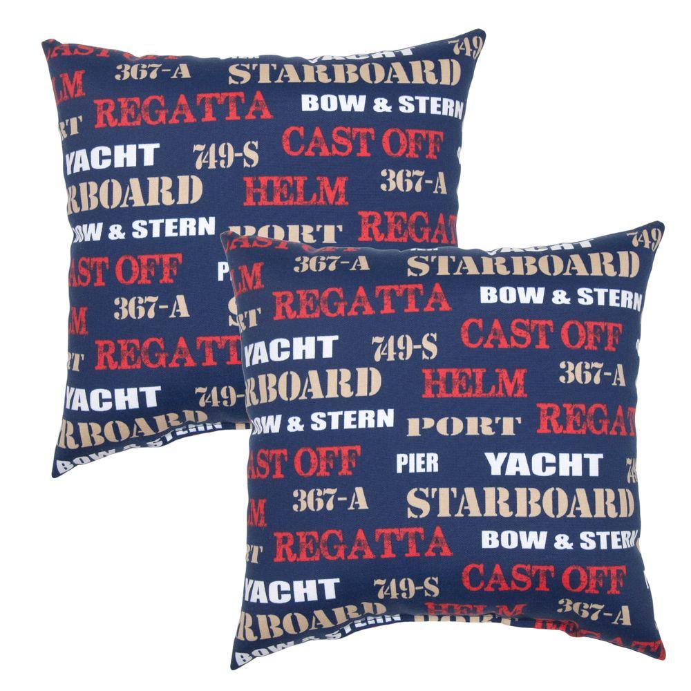 Hampton Bay Blue Polyester Outdoor Pillows Patio Accessories Boat Club Square Outdoor Throw Pillow 2 Pack