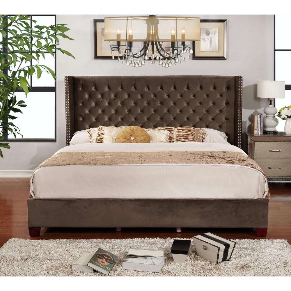 Unbranded Brown Button Queen Tufted Shelter Bed Full Set 51005 43br The Home Depot