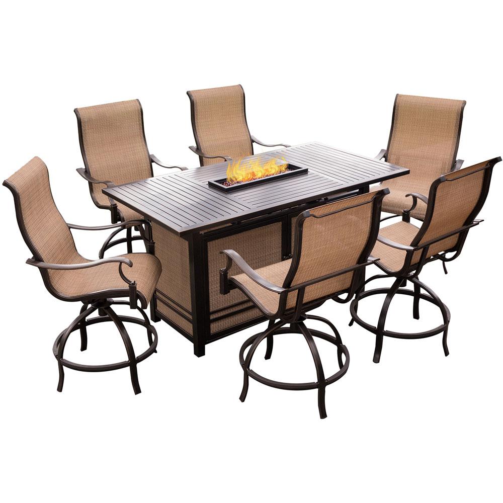 Bar Height Patio Dining Sets Furniture The Home Depot Monaco 7 Piece Aluminum Outdoor High Dining Set With Rectangular Firepit Table And Contoured Sling