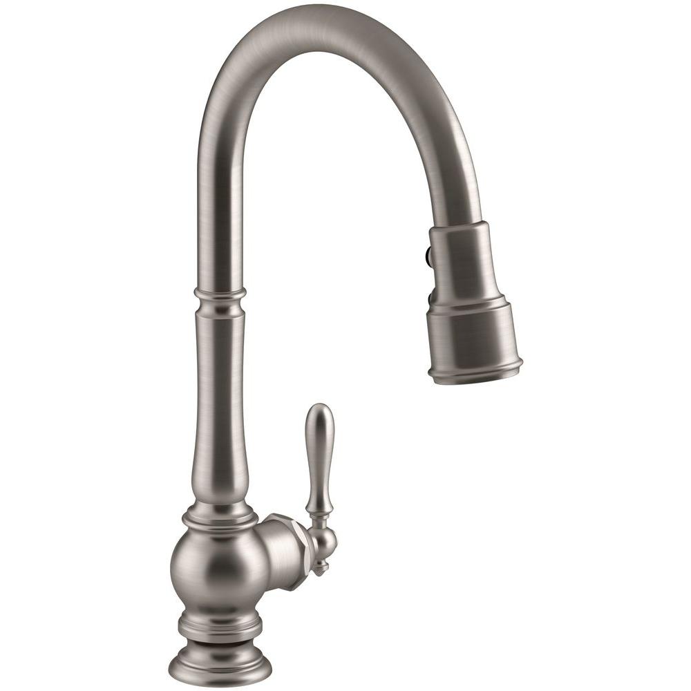 Sprayer Head Kitchen Faucets The Home Depot Artifacts Single Handle Pull Down Sprayer Kitchen Faucet In Vibrant Stainless
