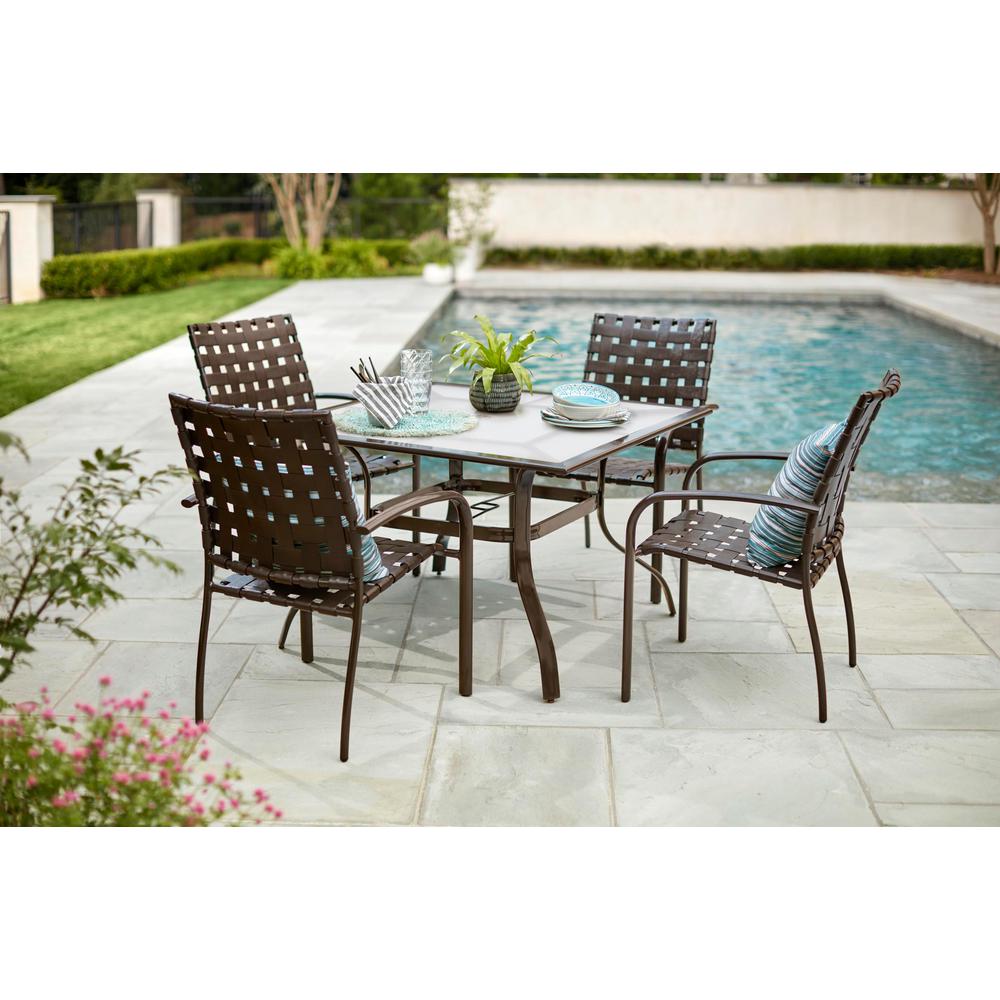 Hampton Bay 42 In Commercial Aluminum Square Outdoor Patio Acrylic Top Dining Table In Brown 191a192642tacbr The Home Depot