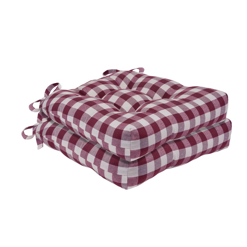 ACHIM Buffalo Check Burgundy Checkered Tufted Seat Cushion Chair Pad (Set of 2)