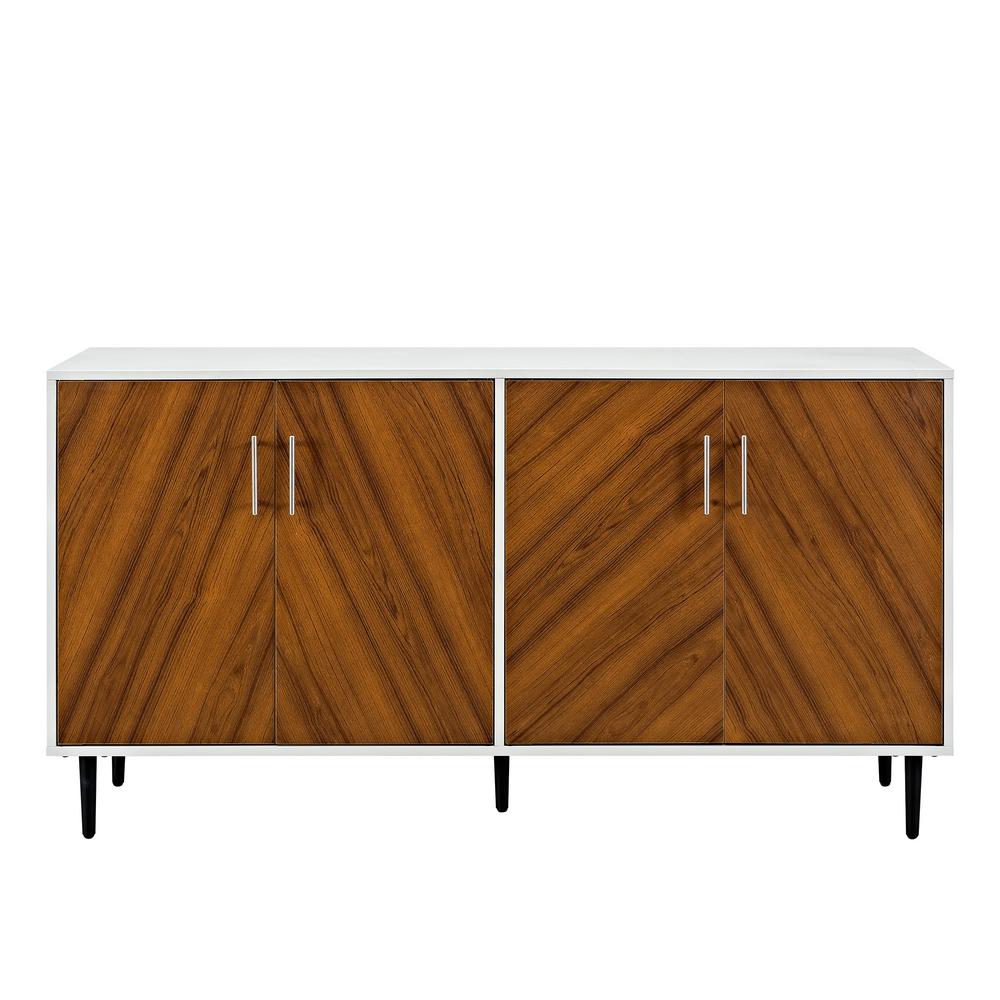 Walker Edison Furniture Company 58 In White Teak Modern Bookmatch White Teak Modern Bookmatch Buffet