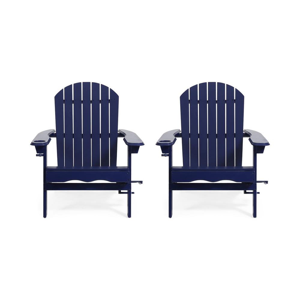 Noble House Lissette Navy Blue Foldable Wood Adirondack Chair (2Pack