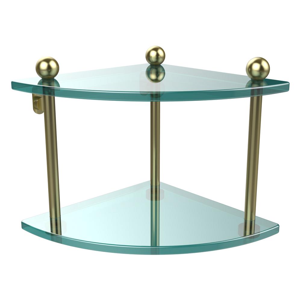 Allied Brass 8 In L X H W 2 Tier Coner Clear Glass W 2 Tier Coner Clear Glass Vanity Bathroom Shelf In Satin Brass