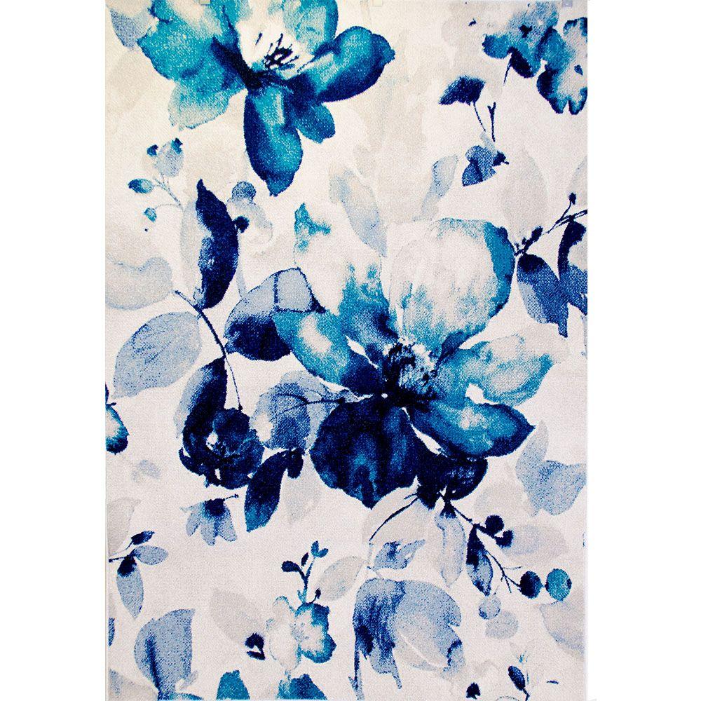 Home Dynamix Bazaar Watercolor Floral Blue 7 ft. 10 in. x 10 ft. 1 in