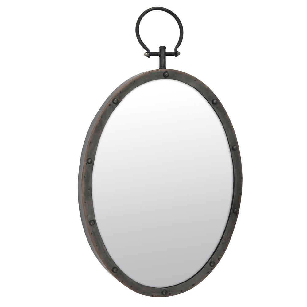 Stonebriar Collection Mirrors Wall Decor The Home Depot Brown Metal Mirror With Hanging Ring And Rivet Trim