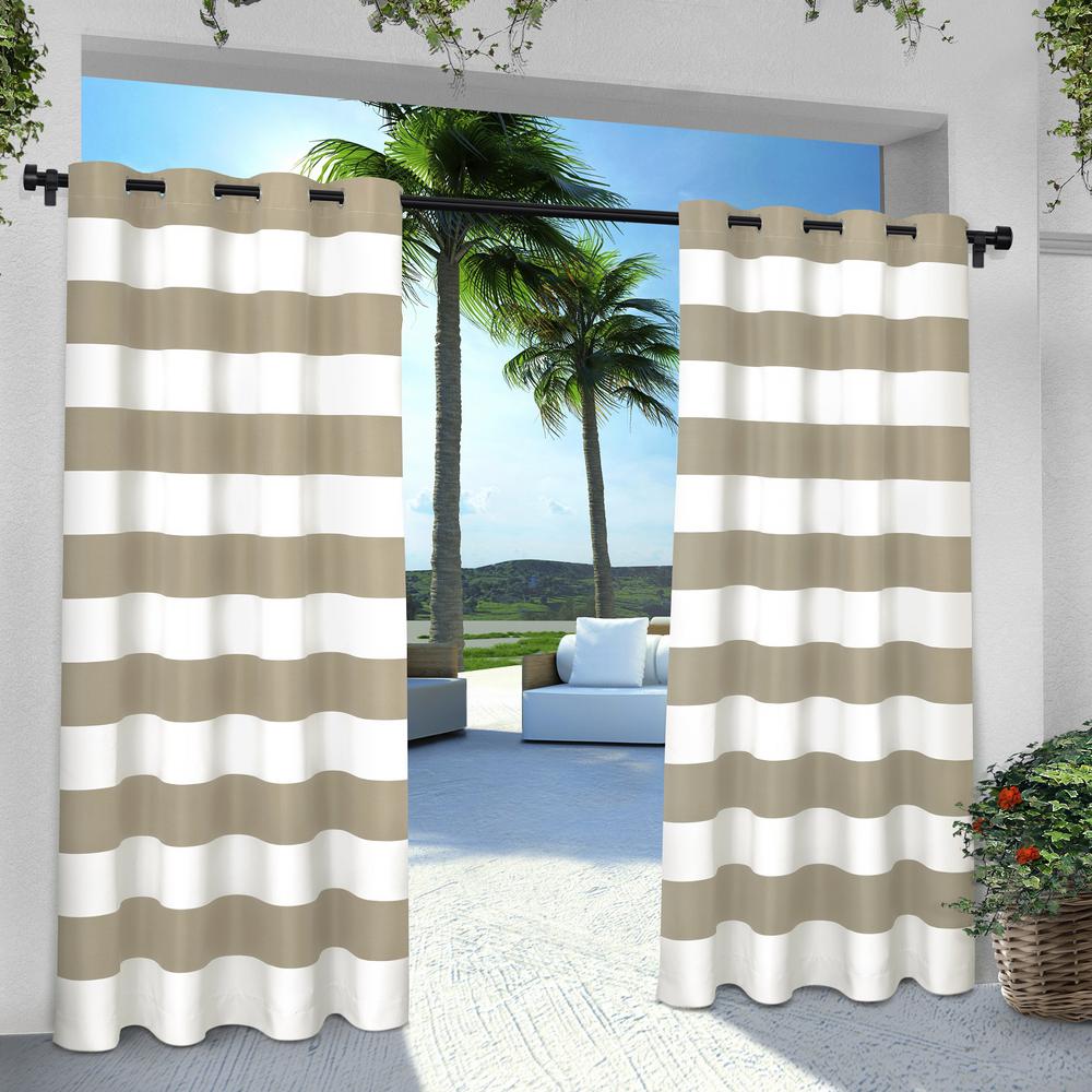 Indoor Outdoor Stripe 54 in. W x 84 in. L Grommet Top Curtain Panel in Taupe (2 Panels)EH8001