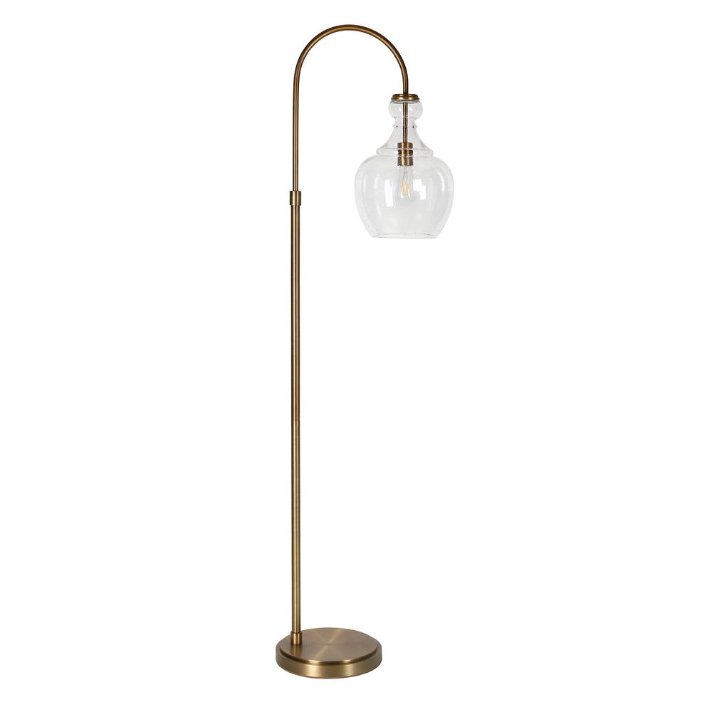 Hudson&Canal Verona Arc 65 in. Brass Floor Lamp with Seeded Glass Shade
