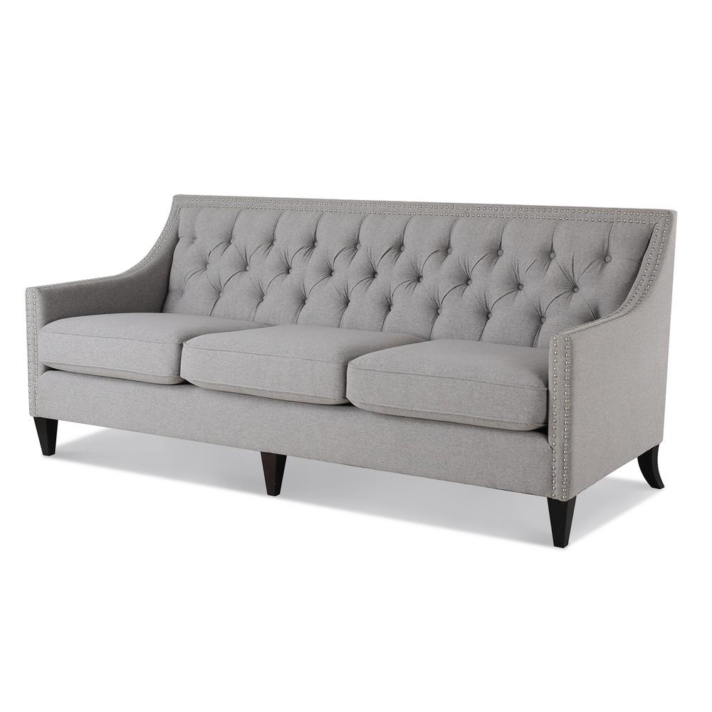 Jennifer Taylor Home Marianne Nailhead Accents Sky Neutral Tufted Sofa 636803970 The Home Depot