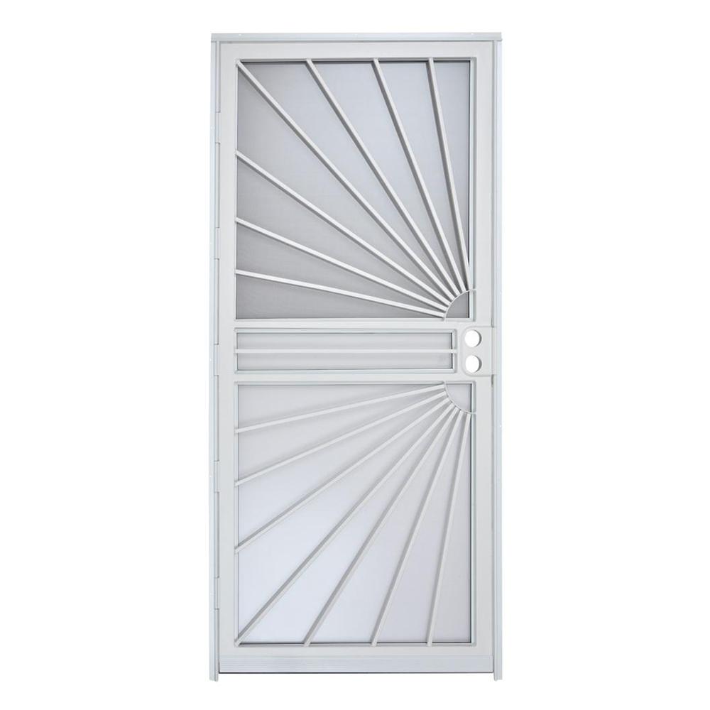 Grisham 36 In X 80 In 469 Series White Prehung Universal Hinge Outswing Sunburst Security Door 46922 The Home Depot