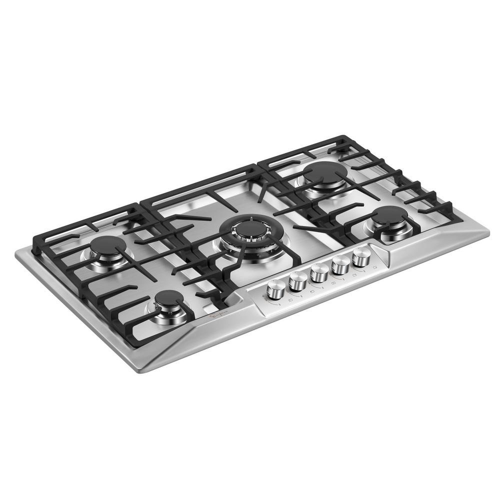 Empava 36 in. Gas Stove Cooktop in Stainless Steel with 5 Sealed