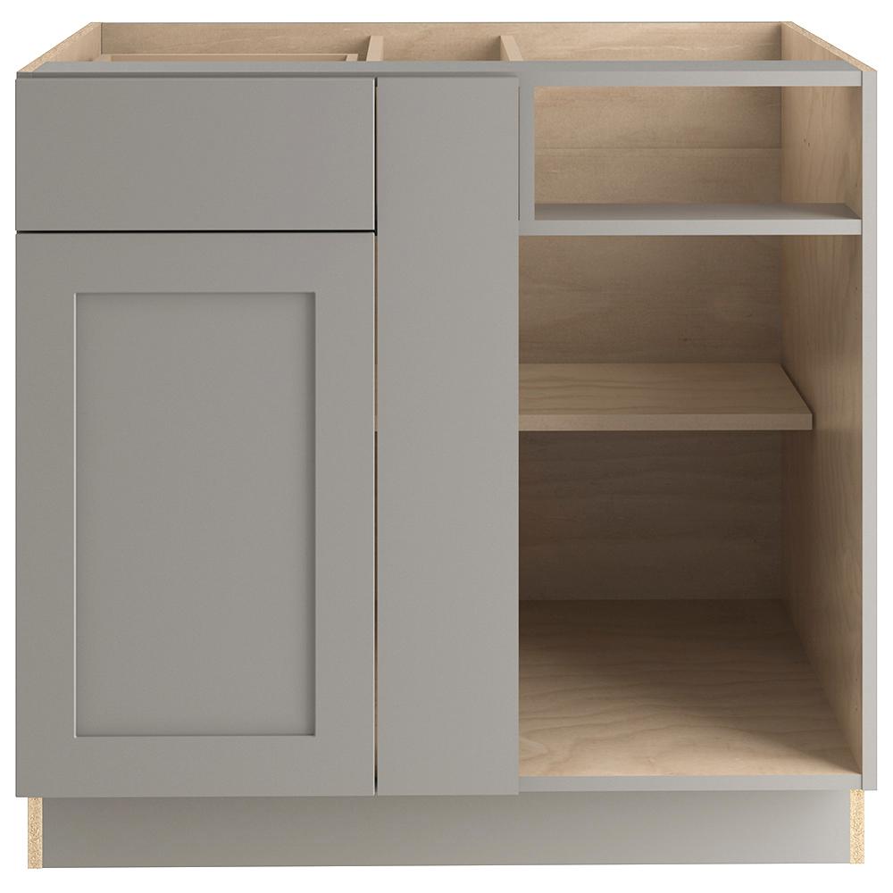 Hampton Bay Edson Shaker Assembled 35 98x34 49x21 51 In Blind Base Corner Cabinet In Gray Cm3635l Kg The Home Depot