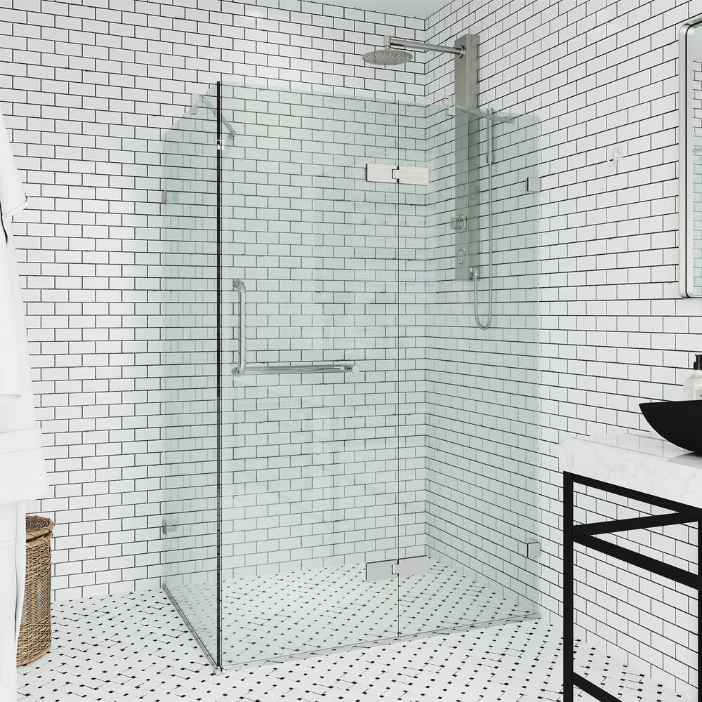 VIGO Monteray 46 in. x 73.375 in. Frameless Corner Hinged Shower Enclosure in Chrome with Clear Glass