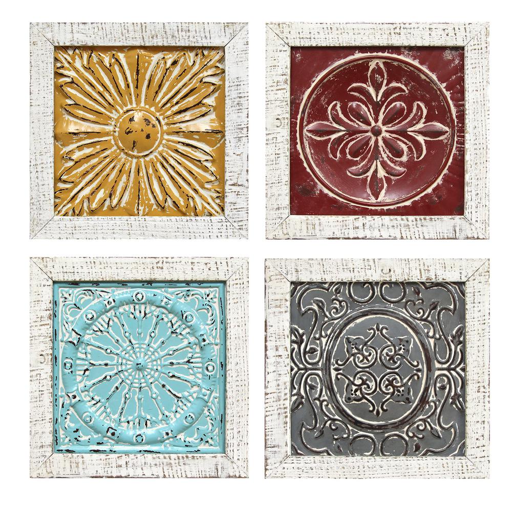 Stratton Home Decor Accent Metal Tile Wall Art Set Of 4 S07709 The Home Depot
