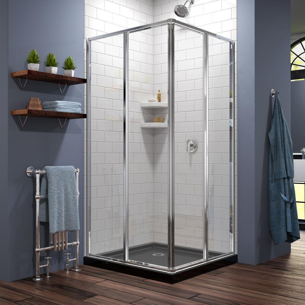 Dreamline Cornerview 40 In X 72 In Semi Frameless Sliding Shower Door In Chrome With 42 In X 42 In Base In Black