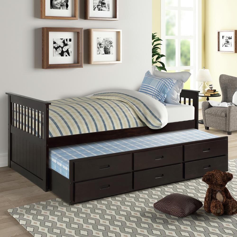 Harper Bright Designs Espresso Twin Size Solid Wood Bed With