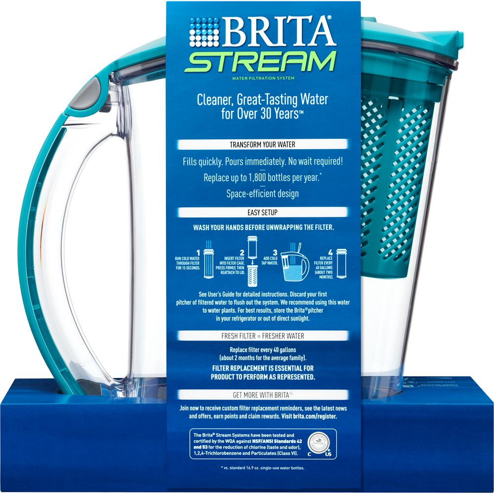 Brita Stream Rapids 10 Cup Filter As You Pour Water Pitcher In Lake Blue With Water Filter Bpa Free 6025836219 The Home Depot