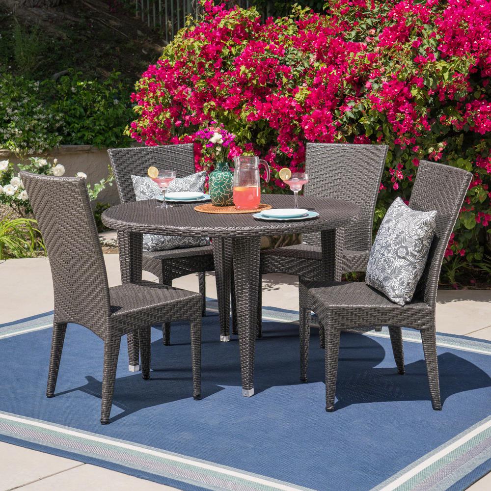 Noble House Jerry Gray 5Piece Wicker Outdoor Dining Set304505 The