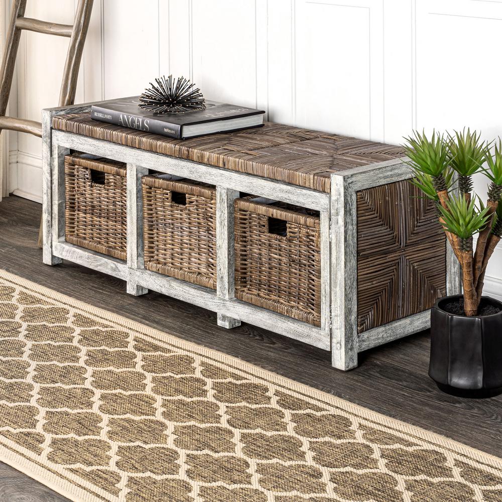 Happimess Rustic 43 3 3 Drawer Wicker Storage Bench Gray