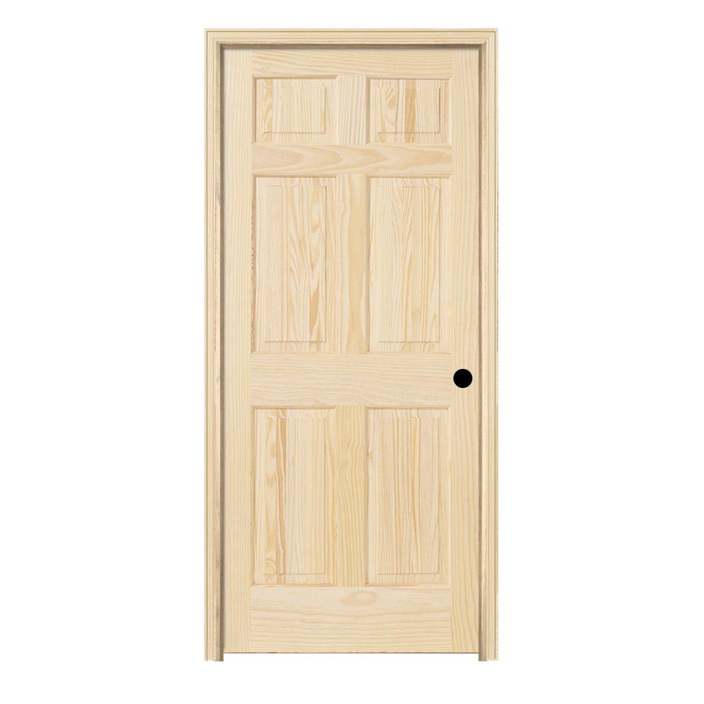 Jeld Wen 30 In X 78 In Pine Unfinished Left Hand 6 Panel Solid Wood Single Prehung Interior Door W Split Jamb