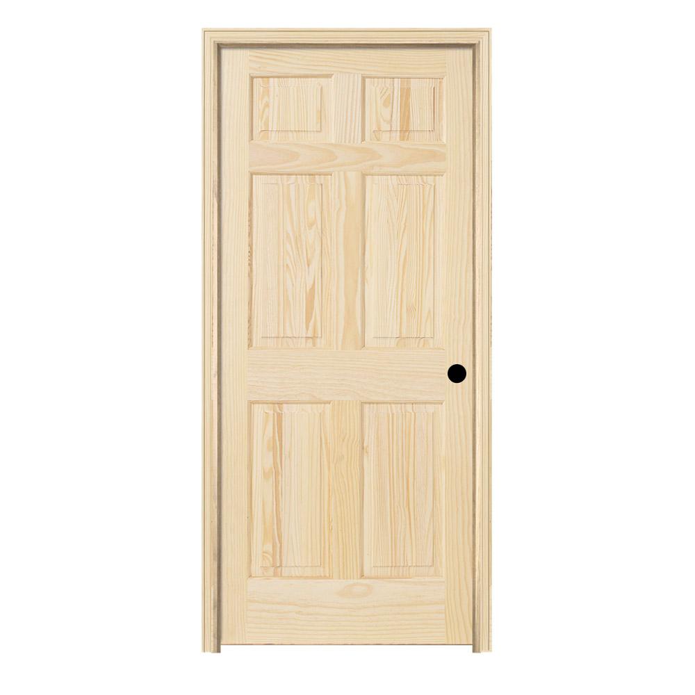 Jeld Wen 28 In X 78 In Pine Unfinished Left Hand 6 Panel Solid Wood Single Prehung Interior Door W Split Jamb