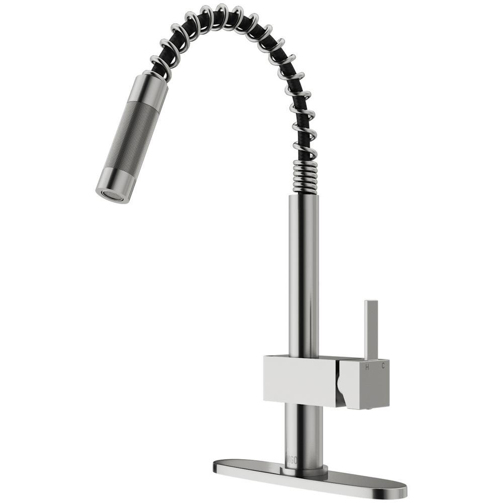Vigo Lincroft Single Handle Pull Down Sprayer Kitchen Faucet With Deck Plate In Stainless Steel