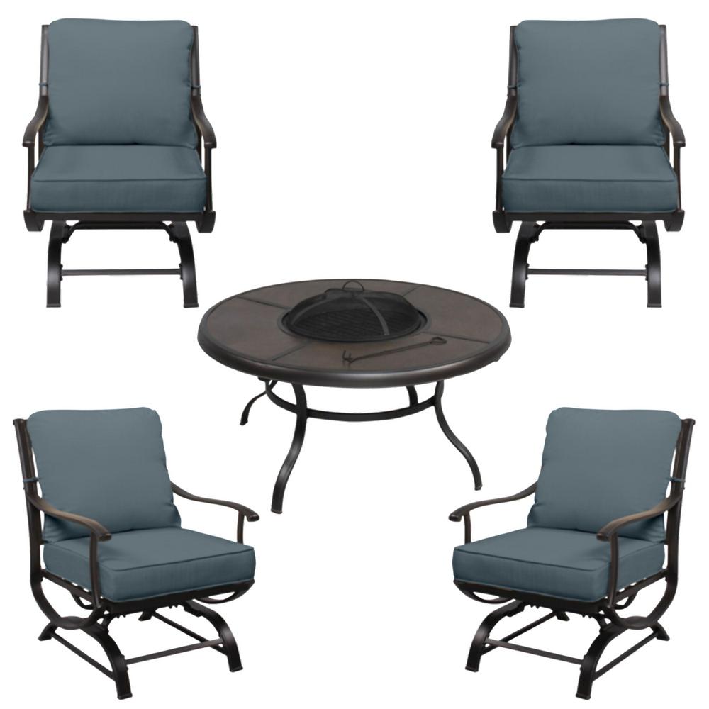 Hampton Bay Redwood Valley Black 5 Piece Steel Outdoor Patio Fire