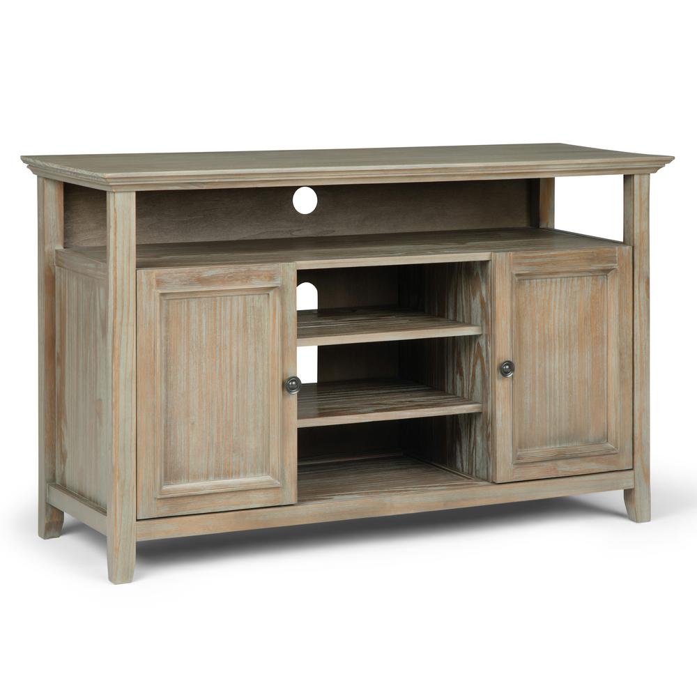 Simpli Home 54 In Amherst Solid Wood Wide Transitional Tv Media Amherst Solid Wood Wide Transitional Tv Media Stand In Distressed Grey For Tvs Up To 60