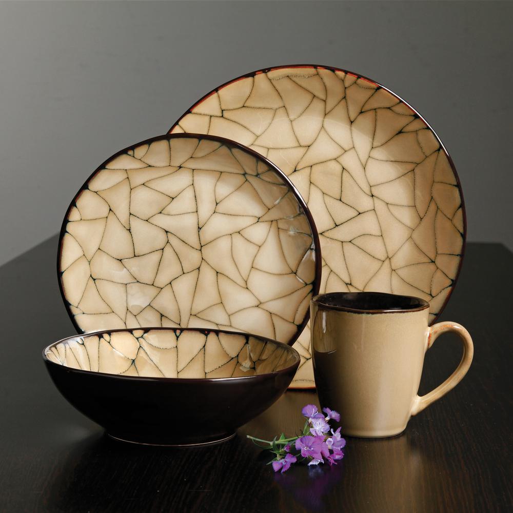 Gibson Elite Zambezi 16 Piece Modern Black With Beige Ceramic Dinnerware Set Service For 4 72546 16rm The Home Depot