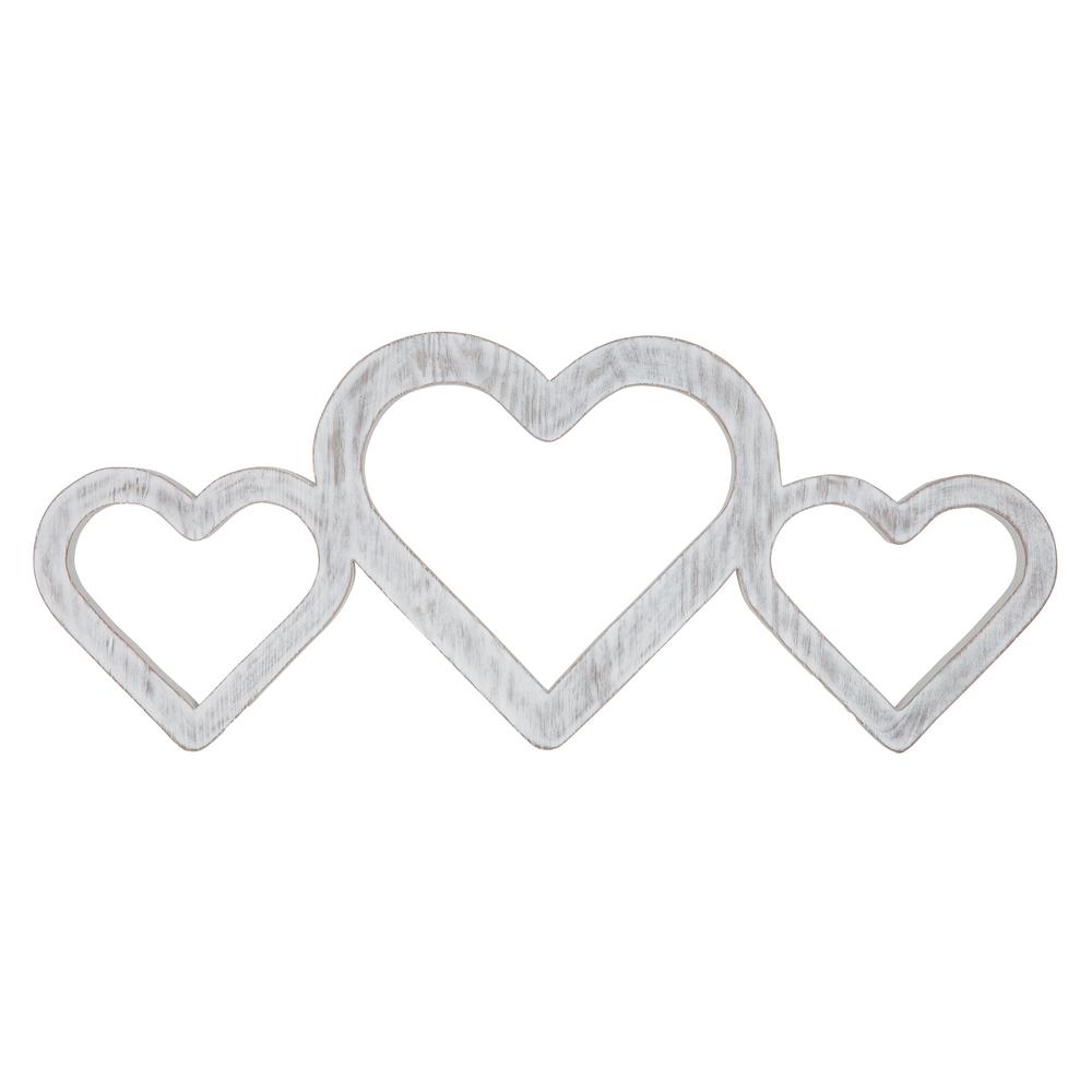 Pinnacle Triple Heart White Wood Wall Art 18fw1601e The Home Depot