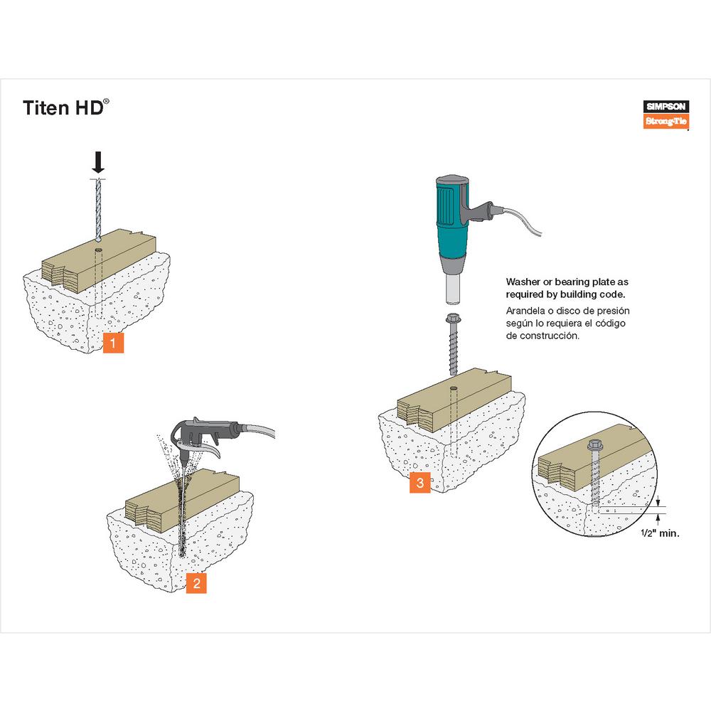 20 per box Simpson Strong Tie THDB25178HR20 Titen HD 1//4 x 1-7//8 Heavy-Duty Screw Anchor