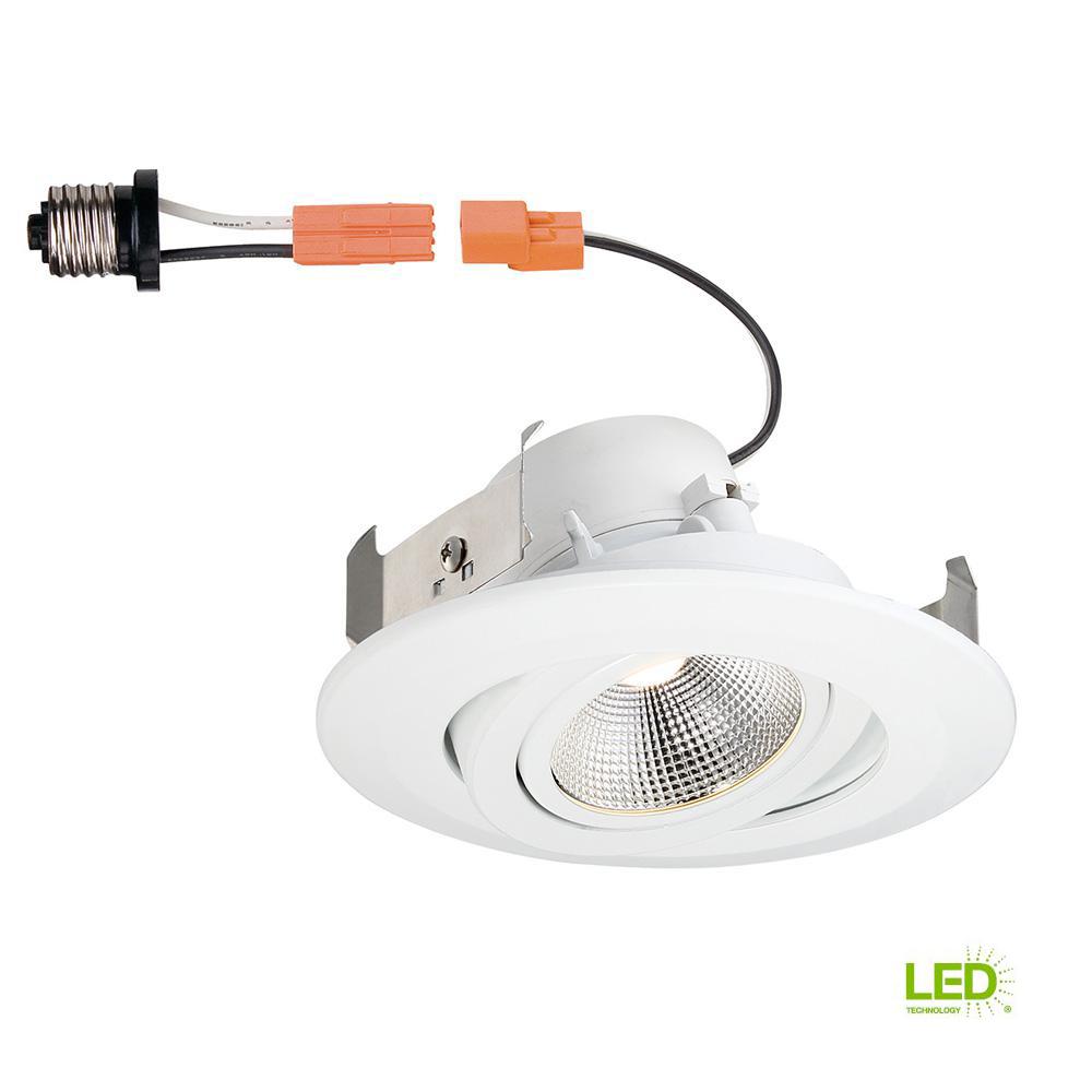 Commercial Electric 4 In White Integrated Led Recessed Gimbal White Integrated Led Recessed Gimbal