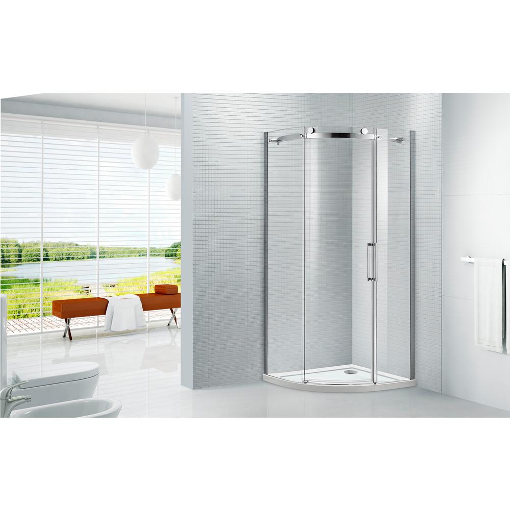 Amlu Neo Round 38 In X 78 Frameless Sliding Shower Door Chrome With Acrylic Base White Amlu Neo Round 38 In X 78 Frameless Sliding Shower Door Chrome With Acrylic Base White