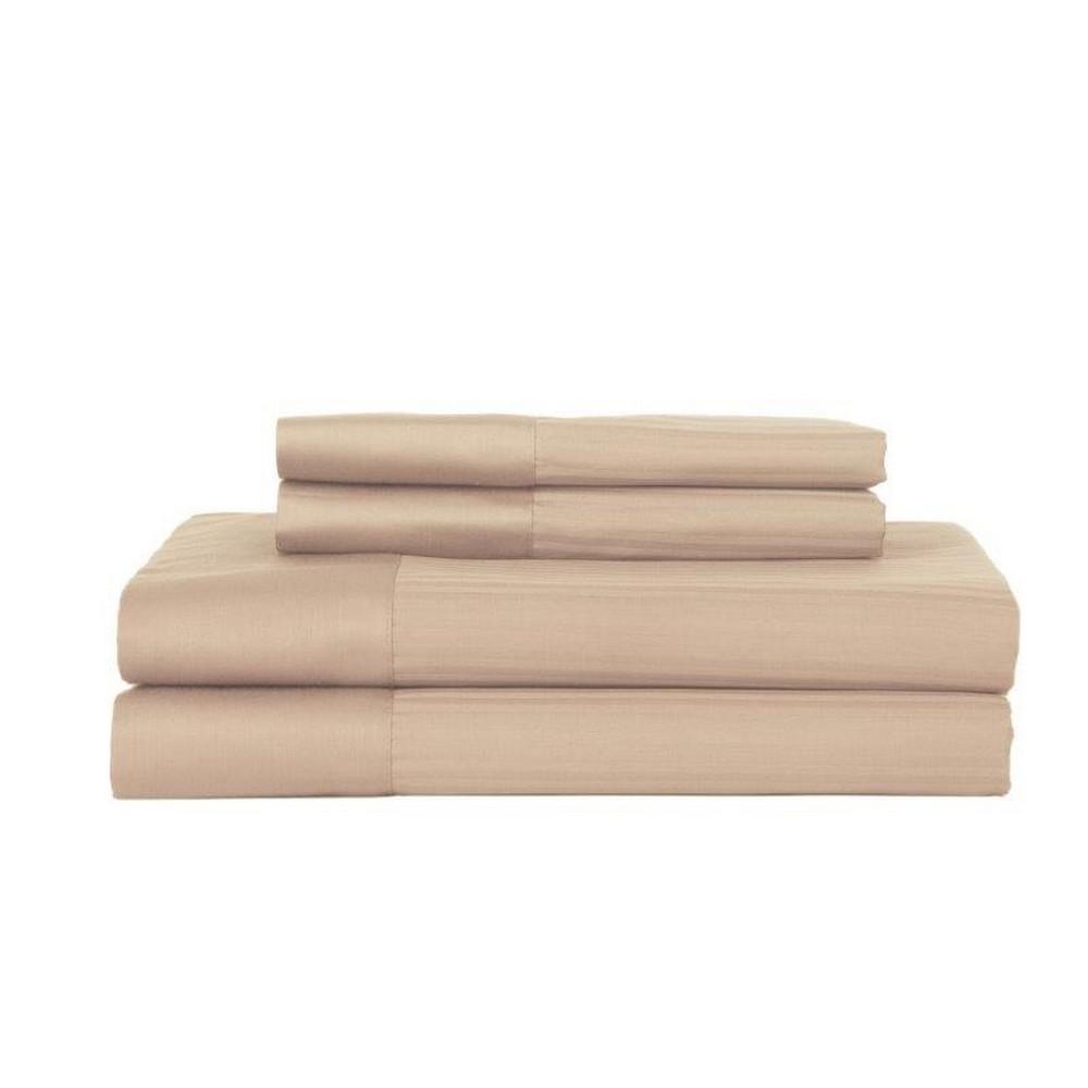 DEVONSHIRE COLLECTION OF NOTTINGHAM 4-Piece Taupe Striped 450 Thread Count Cotton King Sheet Set, Brown was $190.99 now $76.39 (60.0% off)