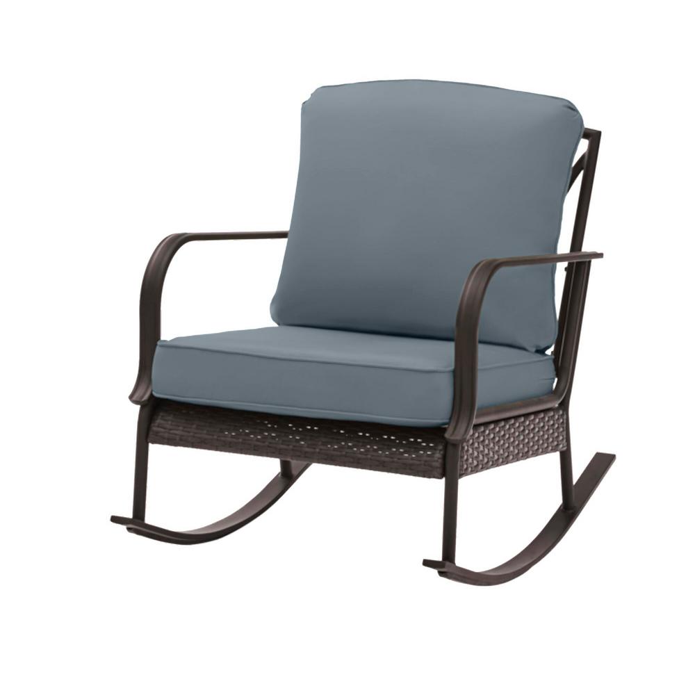Hampton Bay Becker Dark Mocha Steel Outdoor Patio Rocking Chair with Sunbrella Denim Blue Cushions was $259.0 now $179.0 (31.0% off)