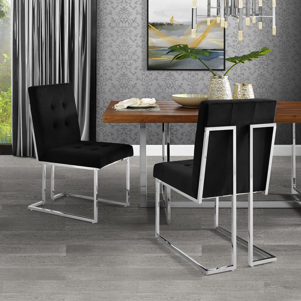 Inspired Home Triniti Black Chrome Velvet Button Tufted Armless Dining Chair Set Of 2 Dc56 02bk2 Hd The Home Depot