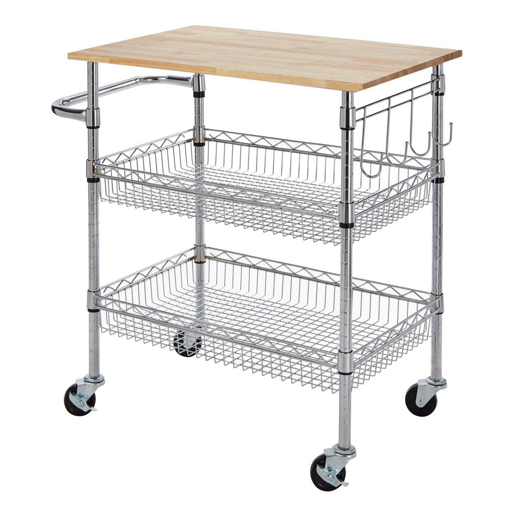 Large Multi Purpose Kitchen Cart with Rubber Wood cutting ...