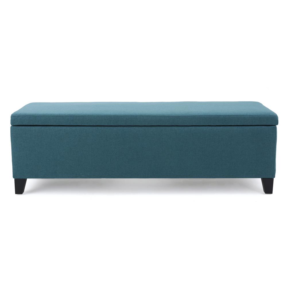 Noble House Cleo Dark Teal Fabric Storage Bench-299860 - The Home Depot