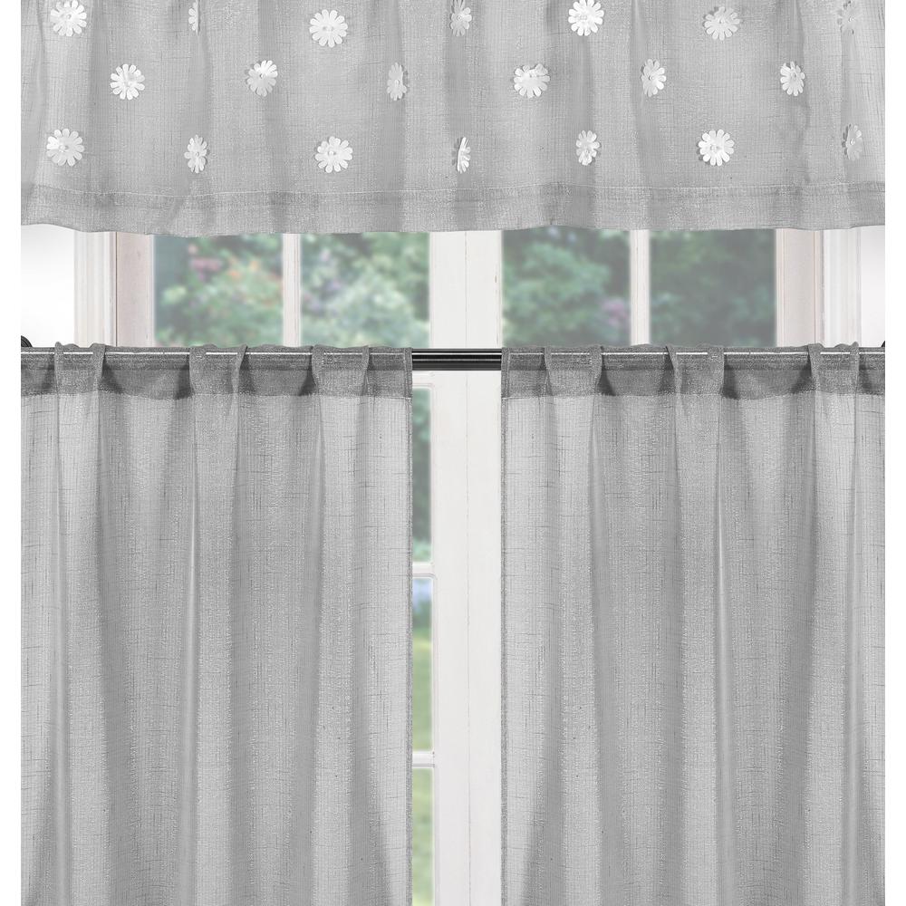 Kensie Daisy Silver Kitchen Curtain Set 55 In W X 15 In L 3