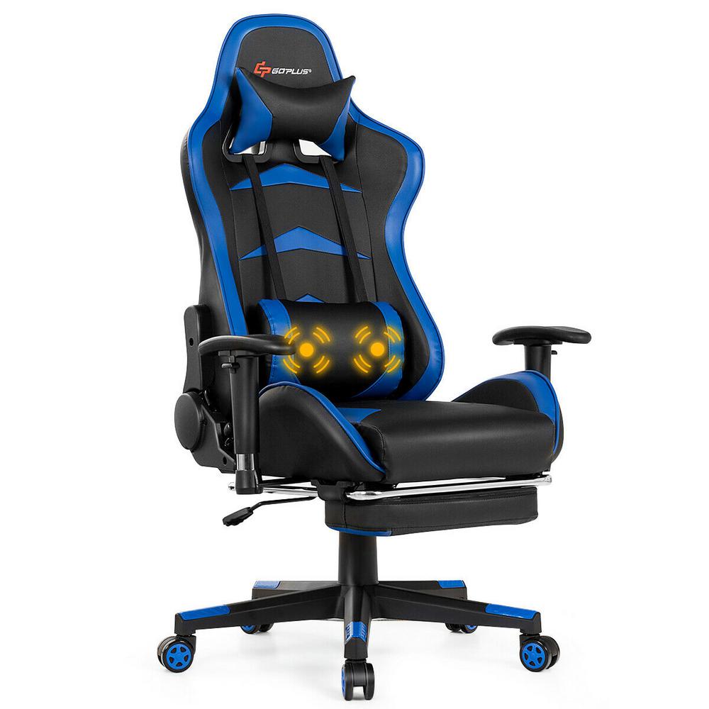 Goplus Blue Gaming Chair Reclining Swivel Racing Office Chair with