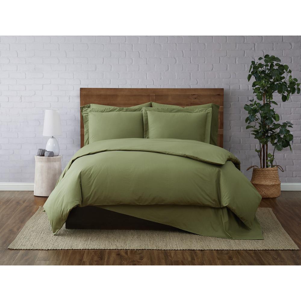Brooklyn Loom Solid Cotton Percale 2Piece Olive Green Twin XL Duvet SetDCS3158OGTW00 The